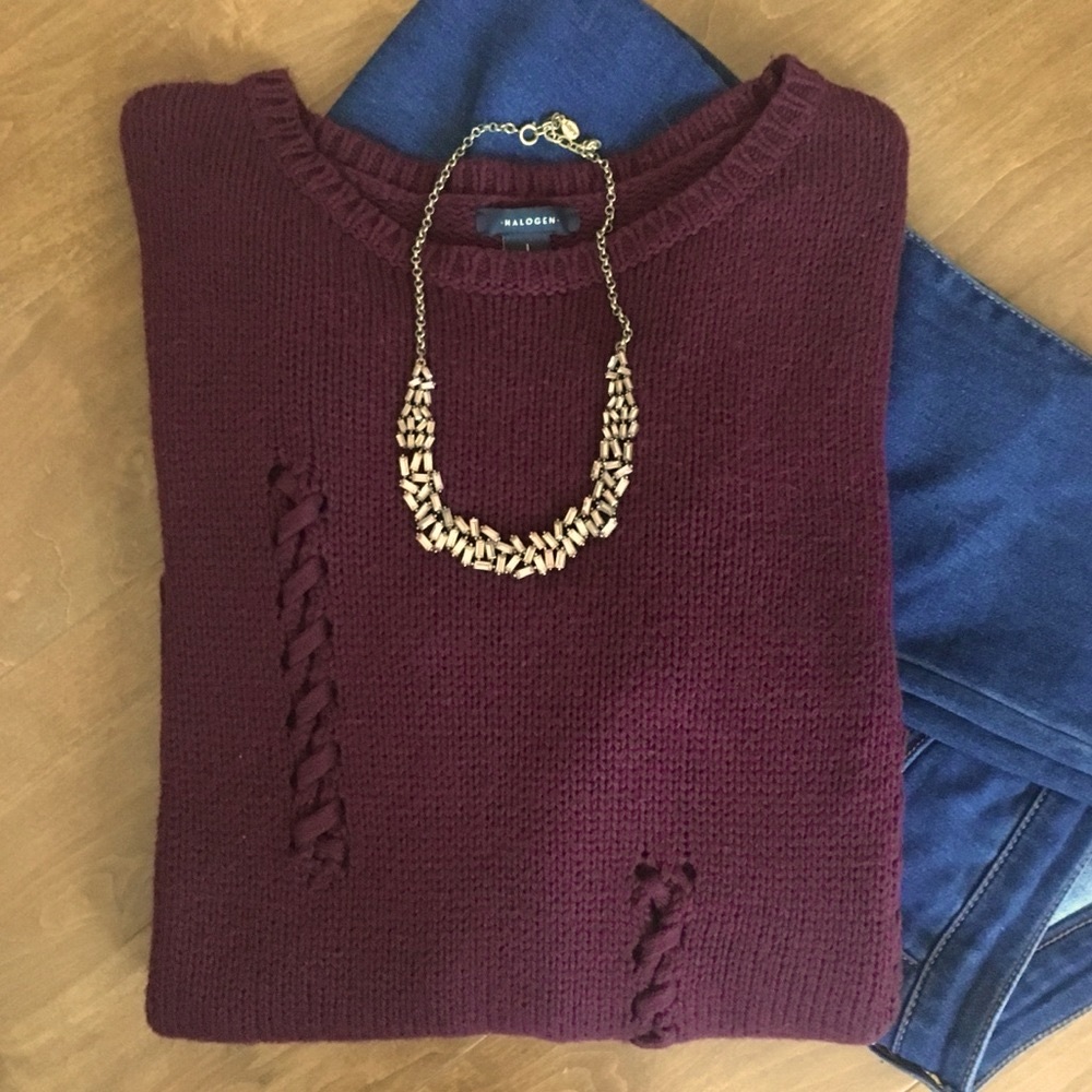 Halogen Laced Up Sweater | women’s size 1x | burgundy wine maroon color